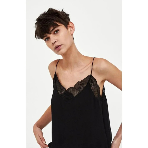 Zara Womens Medium Strappy Lace Camisole Top Black Evening Date  Night Cami - Picture 2 of 5